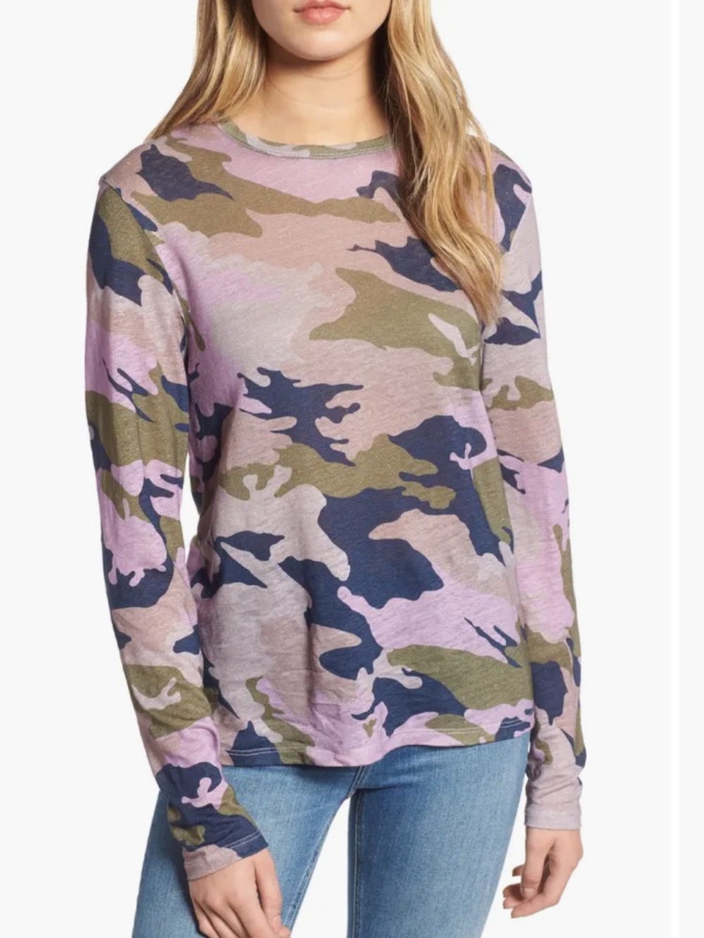 Zadig & Voltaire Willy Linen Camo Top Womens Medium Pastel Quiet Luxury Casual
